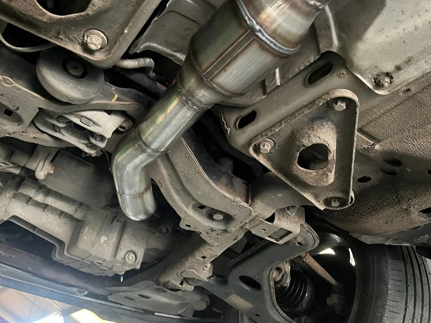 Underside fabrication and exhaust work at Goblin Automotive